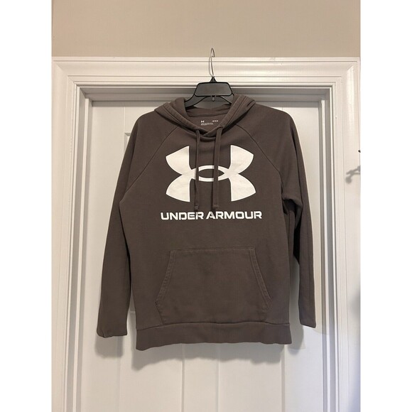 Under Armour Gray Fleece Big White Logo Hoodie Sweatshirt Men’s Size Large - Picture 1 of 4